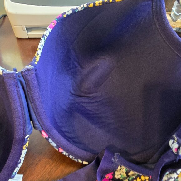 Cacique 44DD Lightly Lined Full Coverage Bra Underwire Navy Pink Yellow Flower - Picture 9 of 12